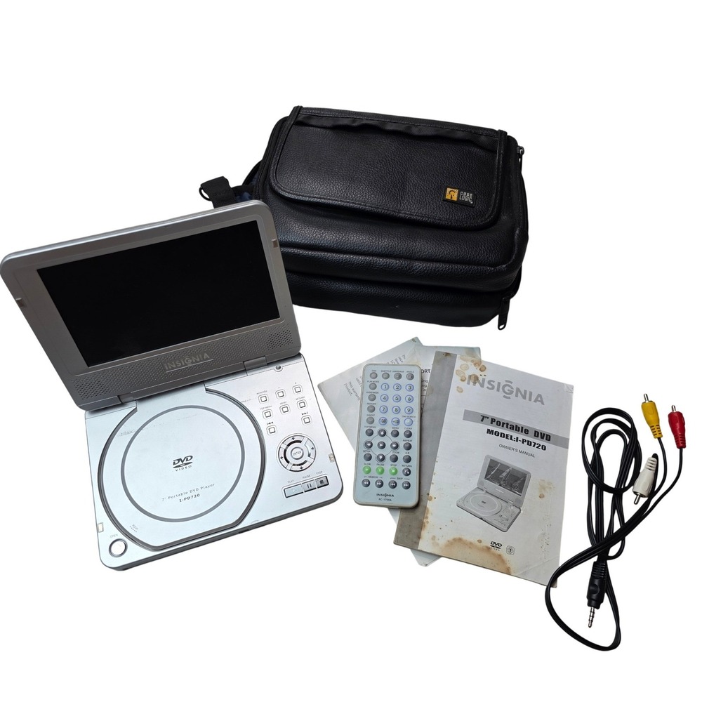 Insignia I-PD720 7 inch Portable DVD Player Silver Bundle with Case Remote B3